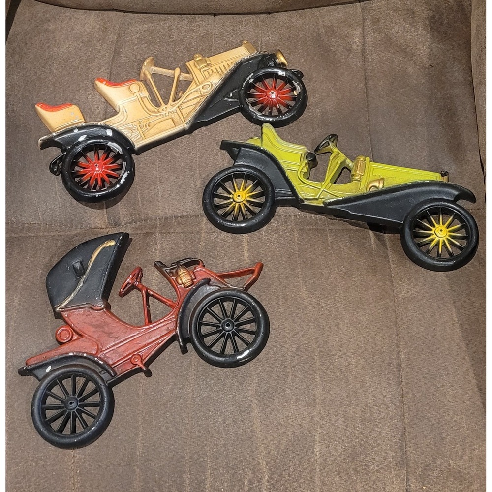 Vintage Wall Art Antique Cars (3) Midwest 3D Cast Aluminum Metal Avon